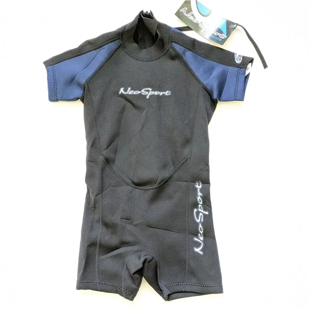 NEOSPORT 2mm Shorty Back Blue Zip Wetsuit Kids 6 NWT Swim Dive Watersports Beach